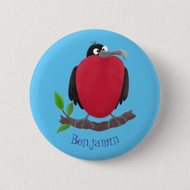 Funny magnificent frigate bird cartoon button (Front)