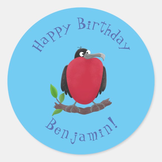 Funny magnificent frigate bird cartoon classic round sticker (Front)