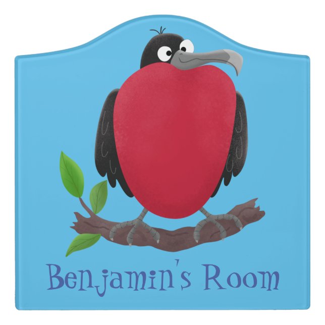 Funny magnificent frigate bird cartoon door sign (Large Crest Front)