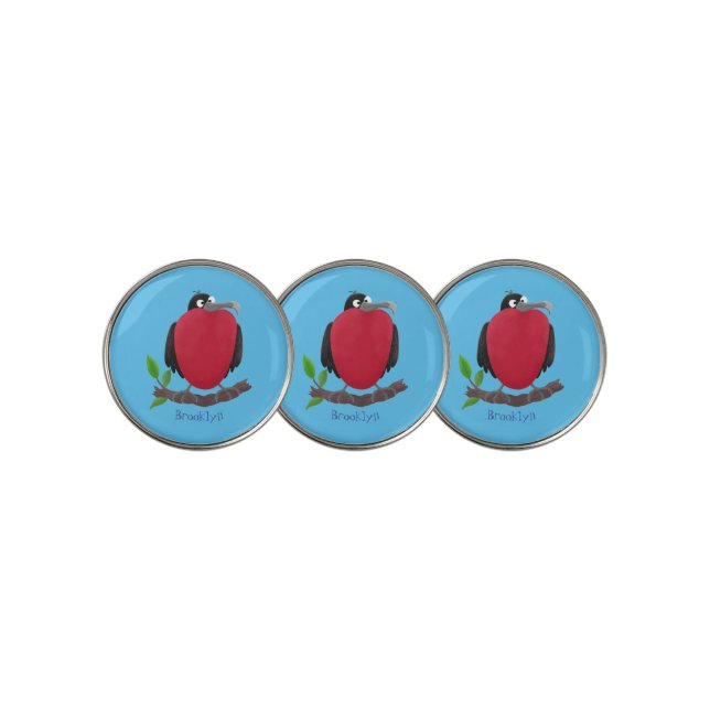 Funny magnificent frigate bird cartoon golf ball marker (3 Up)
