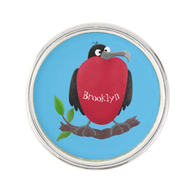 Funny magnificent frigate bird cartoon lapel pin (Front)