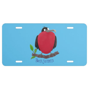 Funny magnificent frigate bird cartoon license plate
