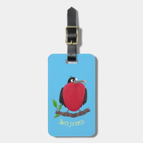 Funny magnificent frigate bird cartoon luggage tag