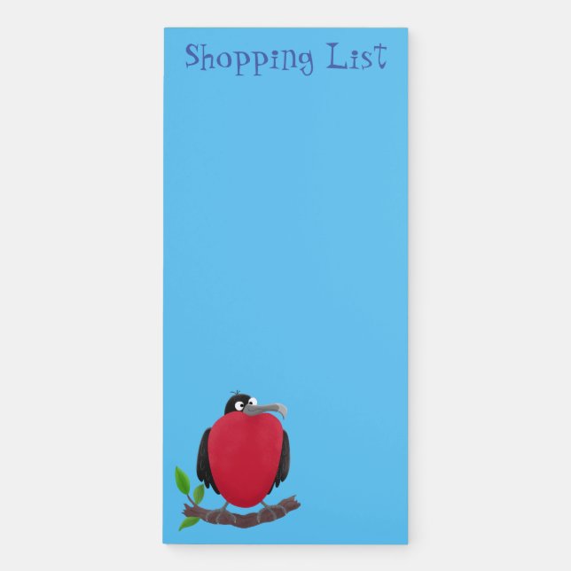 Funny magnificent frigate bird cartoon magnetic notepad (Front)