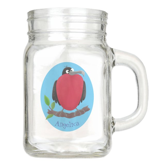 Funny magnificent frigate bird cartoon mason jar (Front)