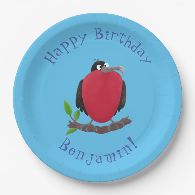 Funny magnificent frigate bird cartoon paper plates (Front)