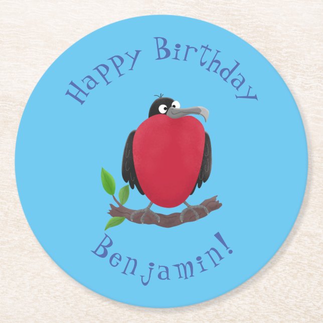 Funny magnificent frigate bird cartoon round paper coaster (Front)