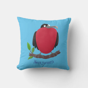Funny magnificent frigate bird cartoon throw pillow