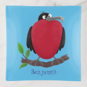 Funny magnificent frigate bird cartoon trinket tray