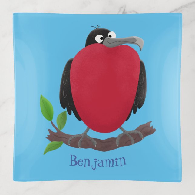 Funny magnificent frigate bird cartoon trinket tray (Front)