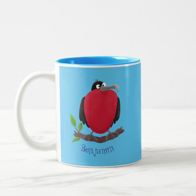 Funny magnificent frigate bird cartoon Two-Tone coffee mug (Left)