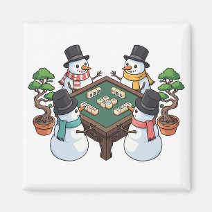 Funny Mahjong Christmas Snowmen Chinese Game Magnet