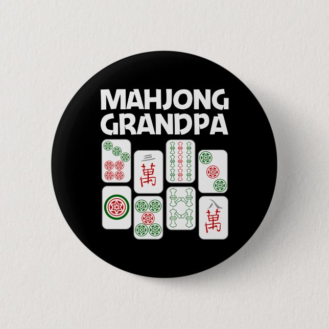 Funny Mahjong Gift Grandpa Dad Men Tile Game Lover Button (Front)