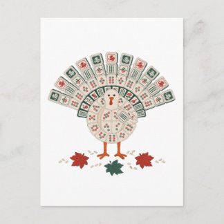Funny Mahjong Turkey Thanksgiving Fall Holiday Announcement Postcard