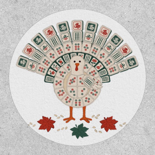 Funny Mahjong Turkey Thanksgiving Fall Holiday Patch (Front)