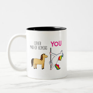Funny Maid Of Honor Proposal, Cute Unicorn Two-Tone Coffee Mug