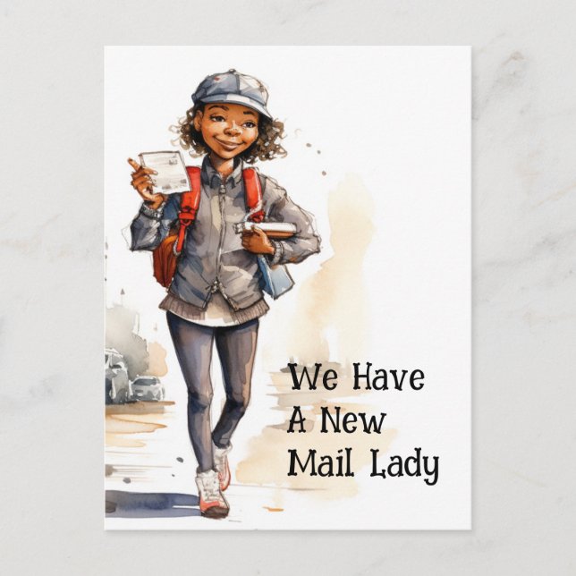 Funny Mail Lady Moving Announcement  Postcard (Front)