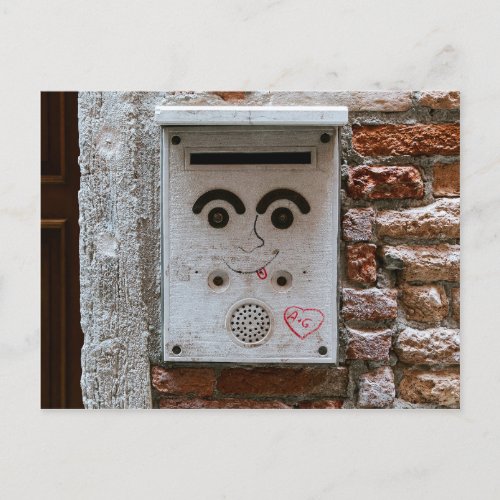 Funny mailbox with smiling face postcard