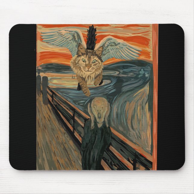 Funny Maine Coon Cat The Scream Mouse Pad (Front)