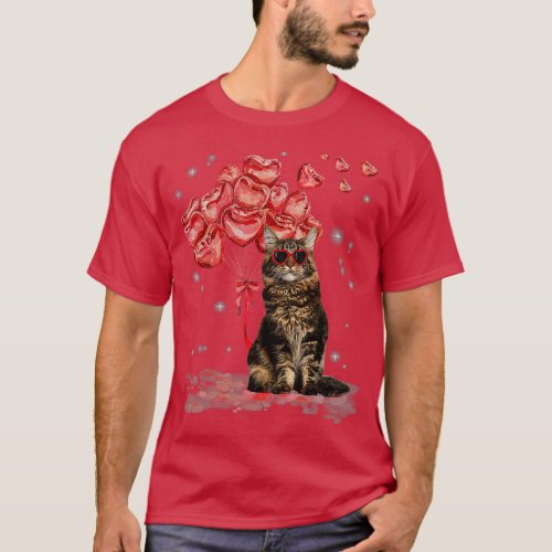 Funny Maine Coon Heart Valentines Day Cat Dad Mom  T_Shirt