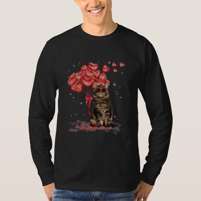 Funny Maine Coon Heart Valentines Day Cat Dad Mom T-Shirt (Front)