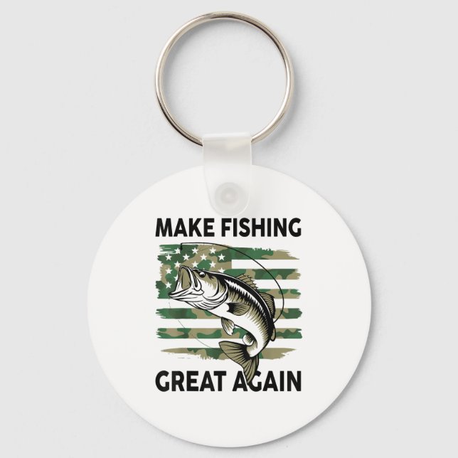 Funny Make Fishing Great Again Camo B Fish America Keychain (Front)