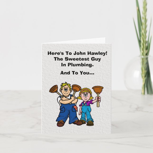 Funny Male and Female Plumbers Day Card (Front)