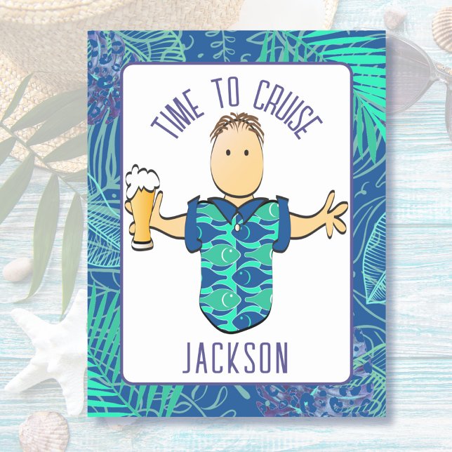Funny Male Cartoon Tropical Vacation Cruise Door  Magnetic Dry Erase Sheet (Creator Uploaded)