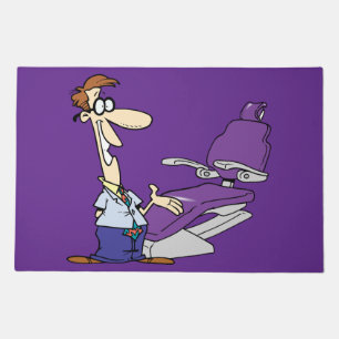 Funny Male Dentist and Purple Dental Chair Doormat