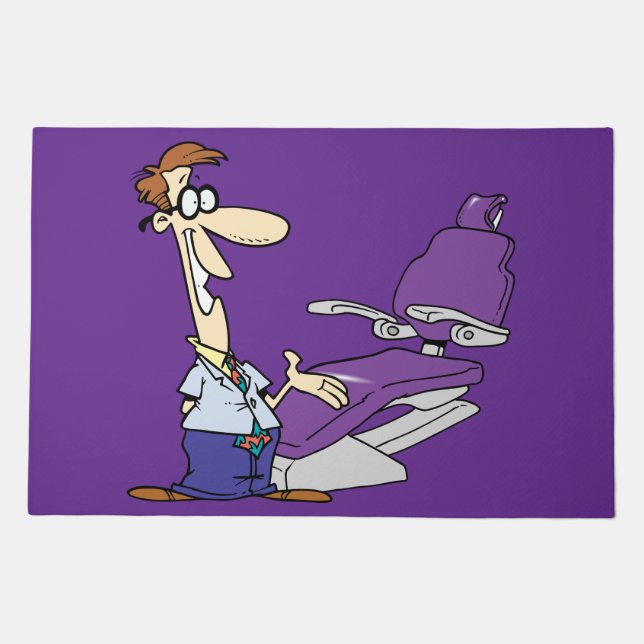 Funny Male Dentist and Purple Dental Chair Doormat (Front)