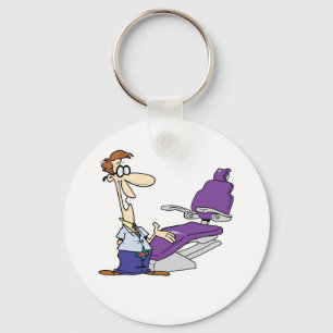 Funny Male Dentist and Purple Dental Chair Keychain