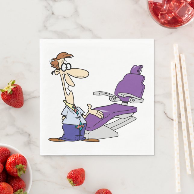 Funny Male Dentist and Purple Dental Chair Napkins (Insitu)