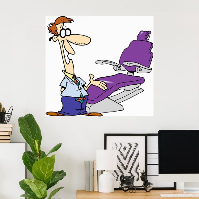 Funny Male Dentist and Purple Dental Chair Poster (Creator Uploaded)