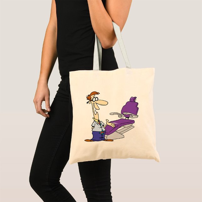 Funny Male Dentist and Purple Dental Chair Tote Bag (Creator Uploaded)