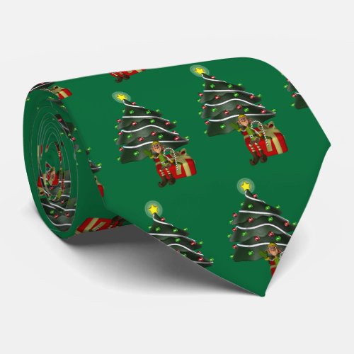 Funny Male Elf Christmas Tree Holiday Tie