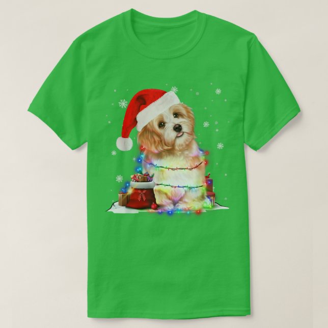 Funny Maltese Dog Tree Christmas Lights Xmas Pajam T-Shirt (Design Front)
