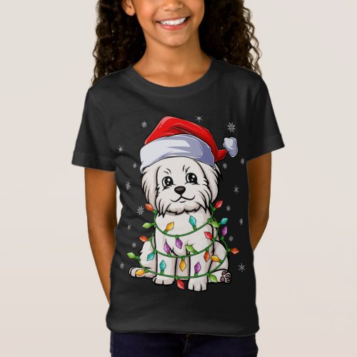 Funny Maltese Dog Xmas Lighting Santa Hat Maltese  T_Shirt