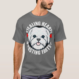 Funny Maltese Stealing Hearts Blasting Farts Dog C T-Shirt