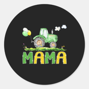 Funny Mama Birthday Boy Tractor Farm Truck Matchin Classic Round Sticker