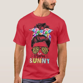 Funny Mama Bunny Leopard Messy Bun Happy Easter Da T-Shirt