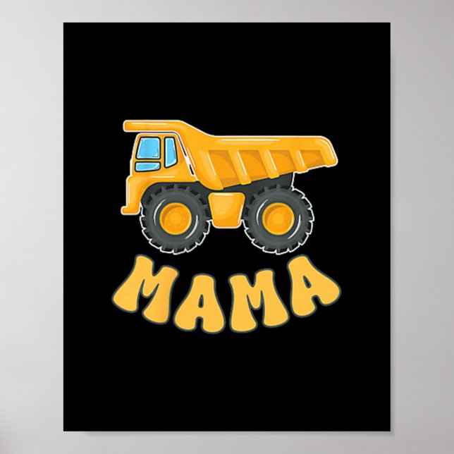Funny Mama Construction Excavator Kids Matching Fa Poster (Front)