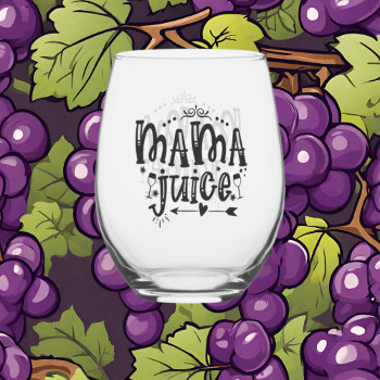 Funny Mama Juice Word Art Stemless Wine Glass by DoodlesGifts at Zazzle
