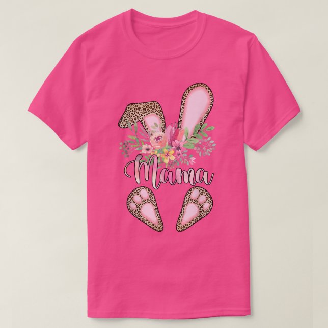 Funny Mama Leopard Rabbit Bunny Family Happy Easte T-Shirt (Design Front)