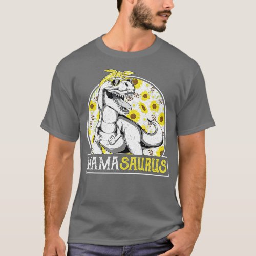Funny Mama Saurus Sunflower  Dinosaur Mom  Rex  T_Shirt