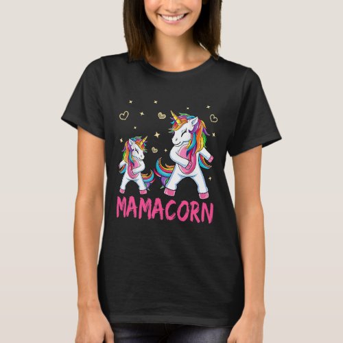 Funny Mamacorn dabbing Unicorn Mom And Baby Mommy  T_Shirt