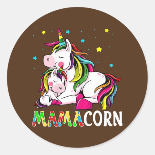 Funny Mamacorn Unicorn Autism Costume Mom Classic Round Sticker