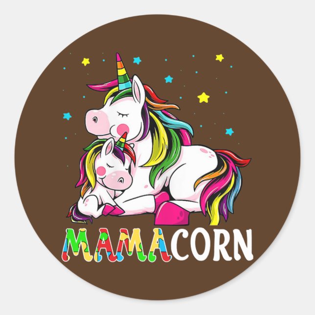 Funny Mamacorn Unicorn Autism Costume Mom Classic Round Sticker (Front)