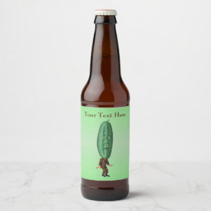 Funny Man Big Green Pickle Head Face in Suit Green Beer Bottle Label