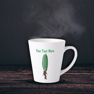 Funny Man Brown Suit Big Green Pickle Head Face Latte Mug