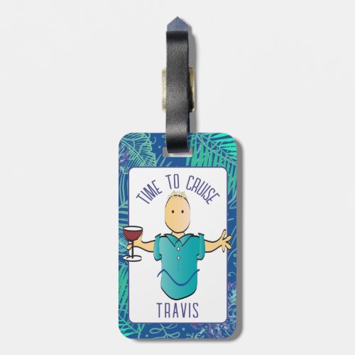Funny Man Cartoon Cruise Vacation for Him Luggage Tag